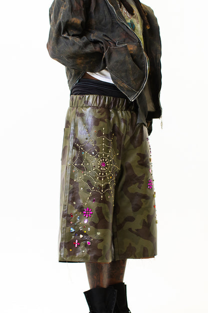 Camo Leather Shorts