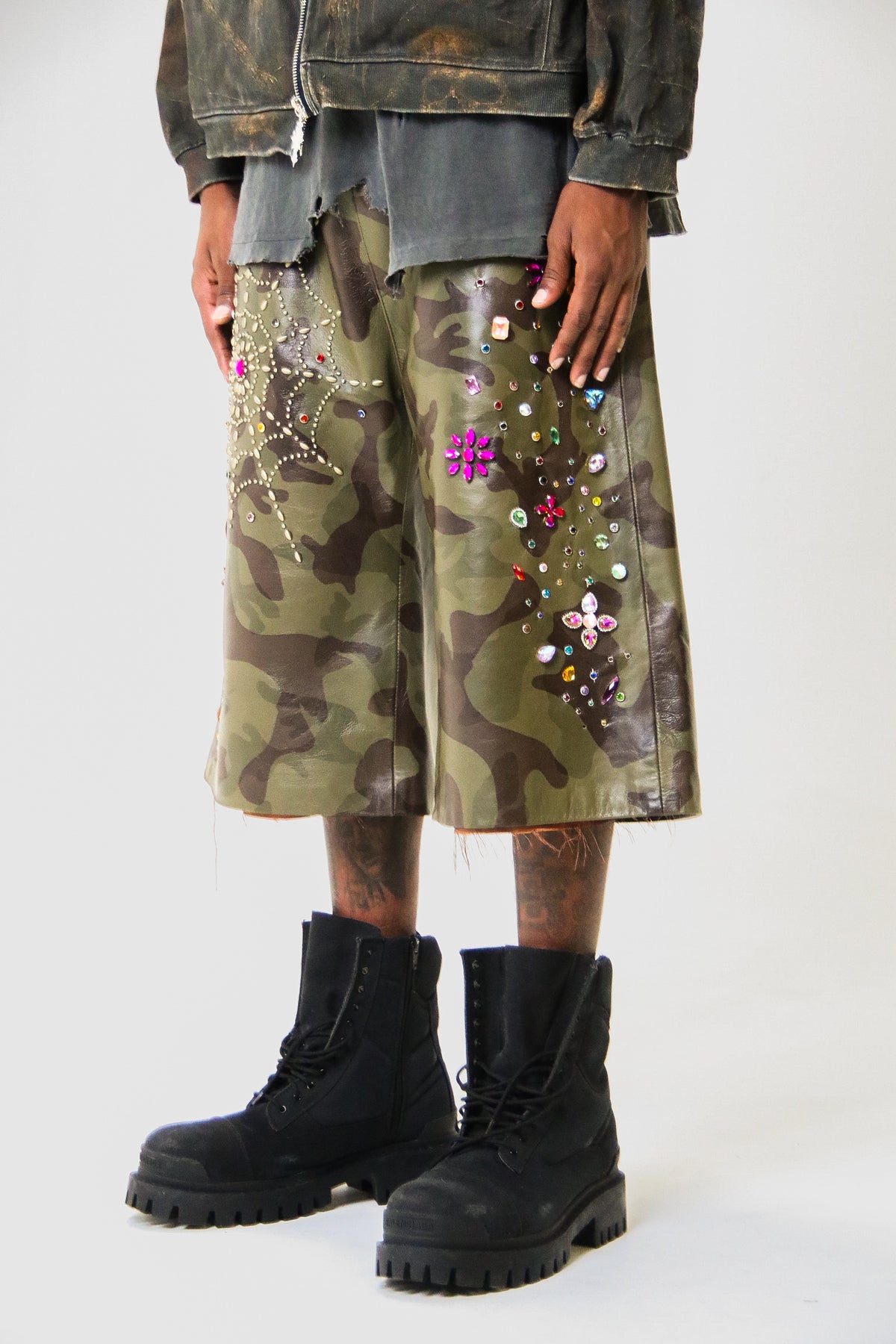 Camo Leather Shorts