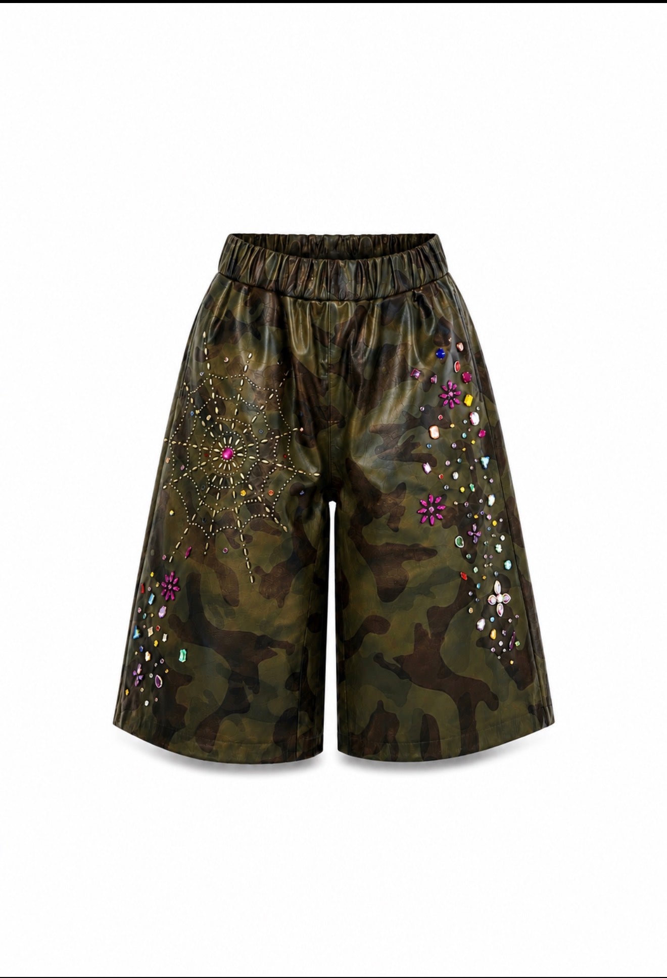 Camo Leather Shorts