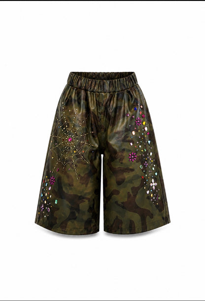 Camo Leather Shorts