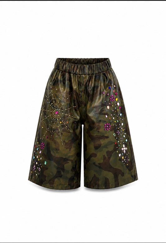 Camo Leather Shorts
